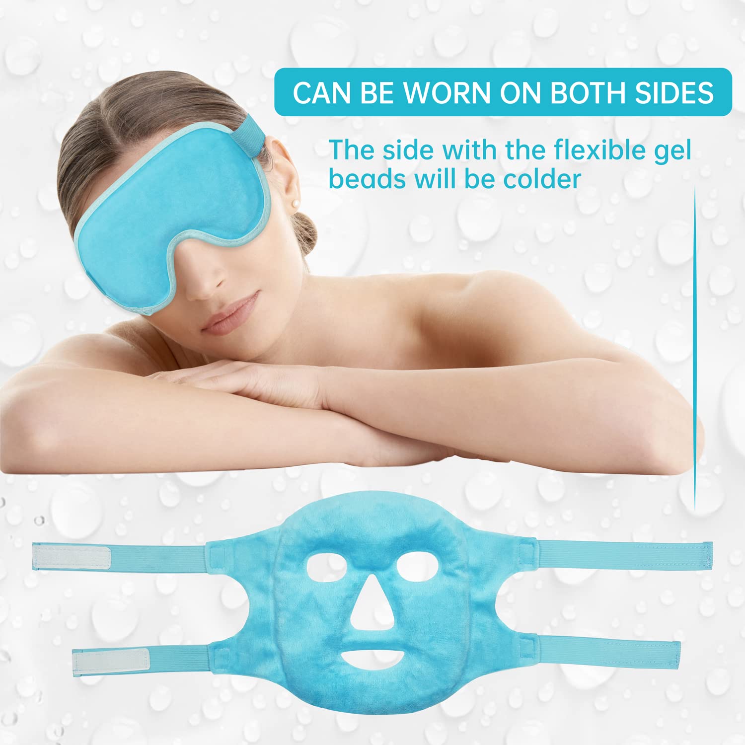 ZNÖCUETÖD Cold Face Eye Mask Ice Pack Reduce Facial Puff, Dark Circles, Gel Beads Hot Heat Cold Compress Pack, Face SPA for Woman Sleeping, Pressure, Headaches, Skin Care, Post Laser Care[Blue]
