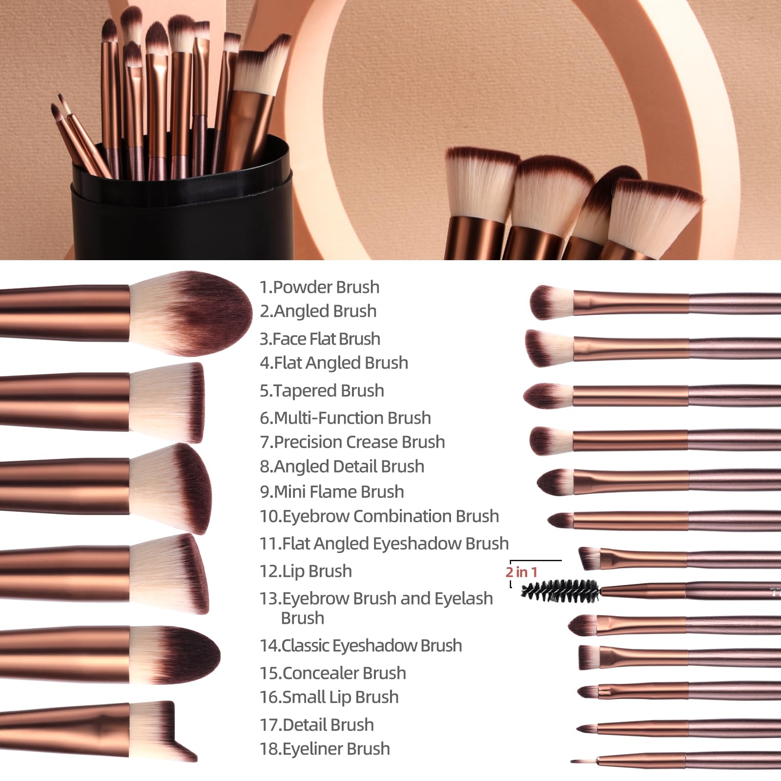 BS-MALL Makeup Brush Set 18 Pcs Premium Synthetic Foundation Powder Concealers Eye shadows Blush Makeup Brushes with black case