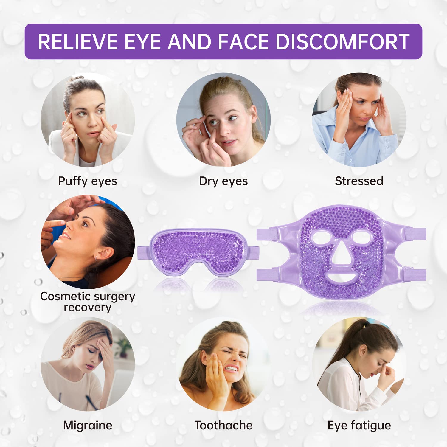 ZNÖCUETÖD Cold Face Eye Mask Ice Pack Reduce Facial Puff, Dark Circles, Gel Beads Hot Heat Cold Compress Pack, Face SPA for Woman Sleeping, Pressure, Headaches, Skin Care, Post Laser Care[Blue]
