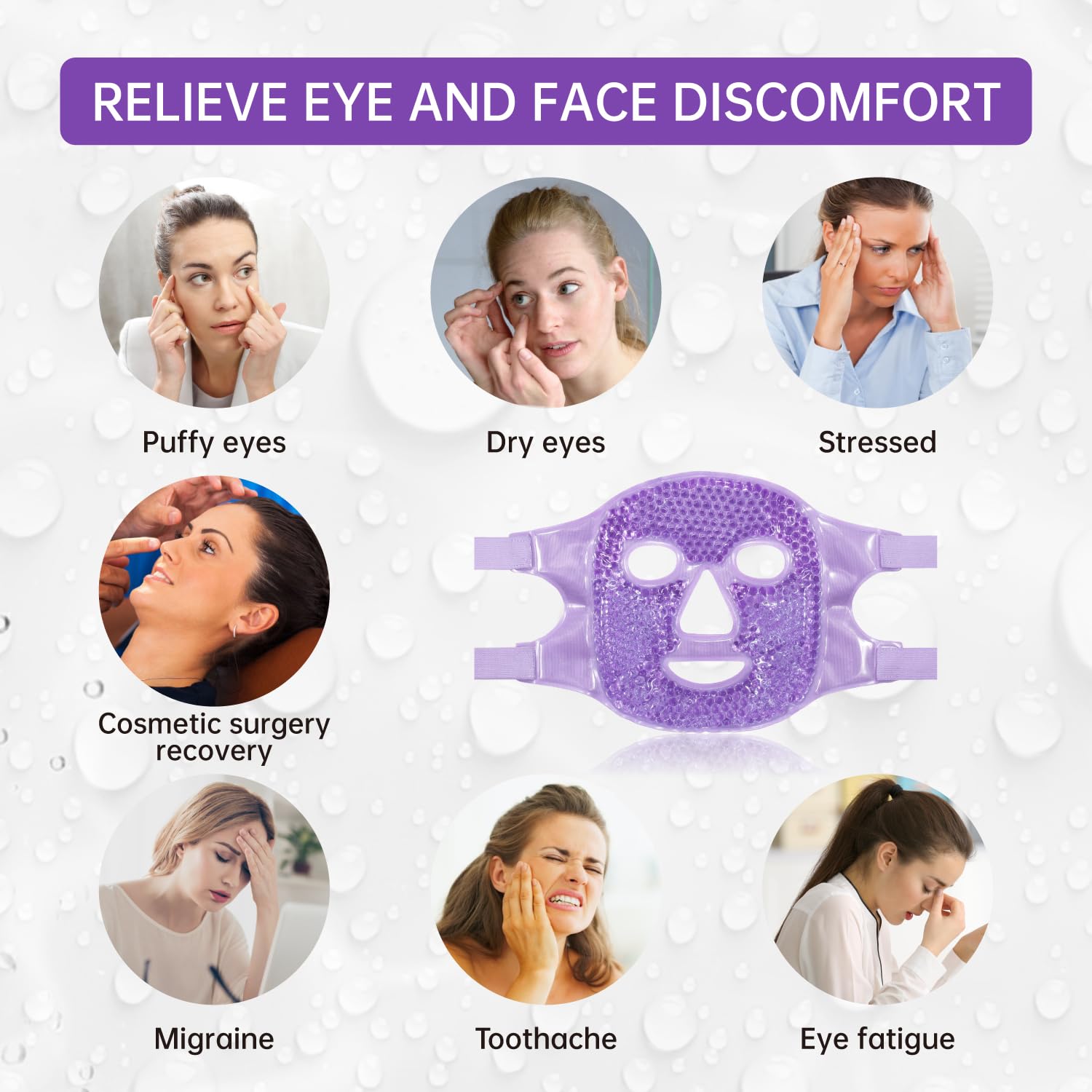 ZNÖCUETÖD Cold Face Eye Mask Ice Pack Reduce Facial Puff, Dark Circles, Gel Beads Hot Heat Cold Compress Pack, Face SPA for Woman Sleeping, Pressure, Headaches, Skin Care, Post Laser Care[Blue]