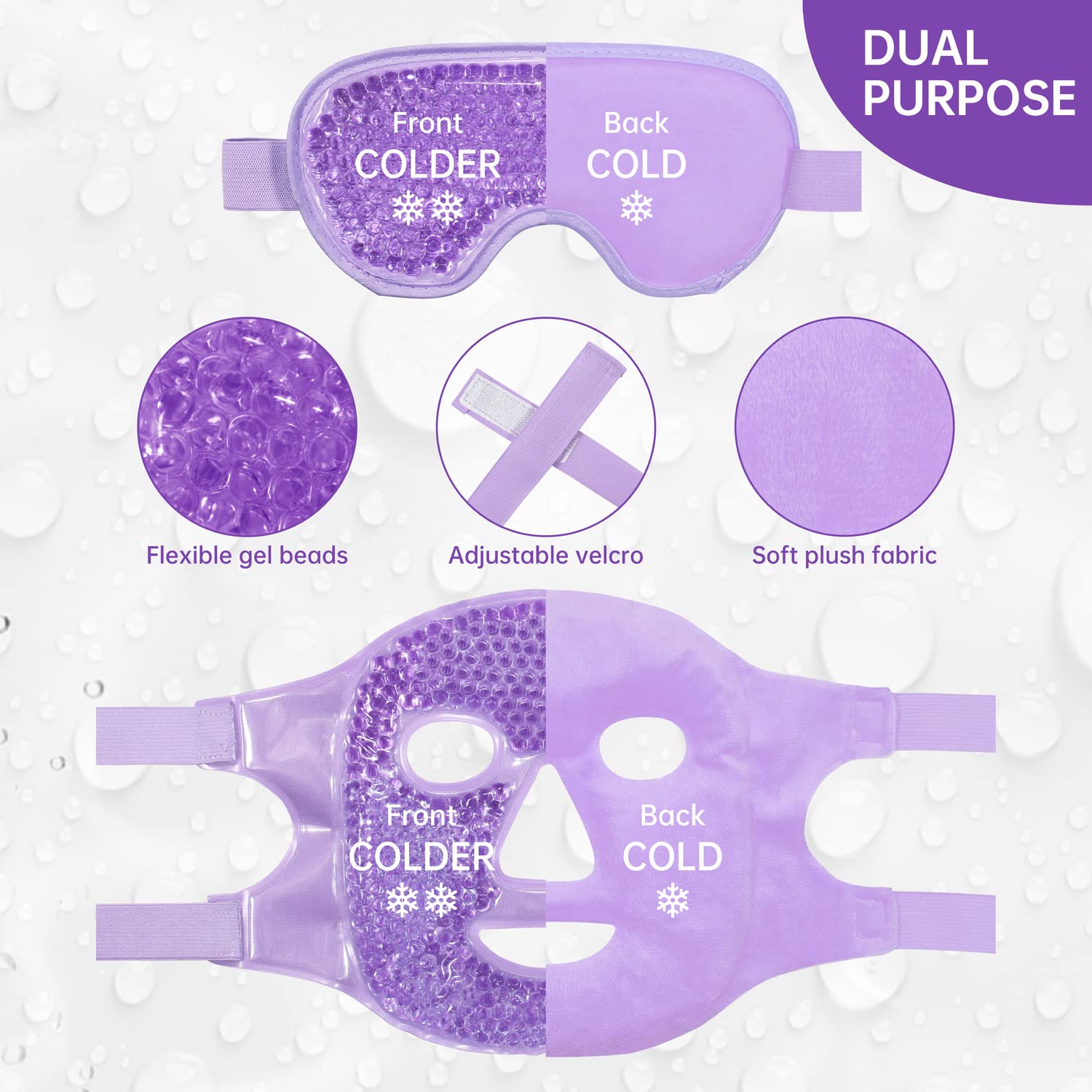 ZNÖCUETÖD Cold Face Eye Mask Ice Pack Reduce Facial Puff, Dark Circles, Gel Beads Hot Heat Cold Compress Pack, Face SPA for Woman Sleeping, Pressure, Headaches, Skin Care, Post Laser Care[Blue]
