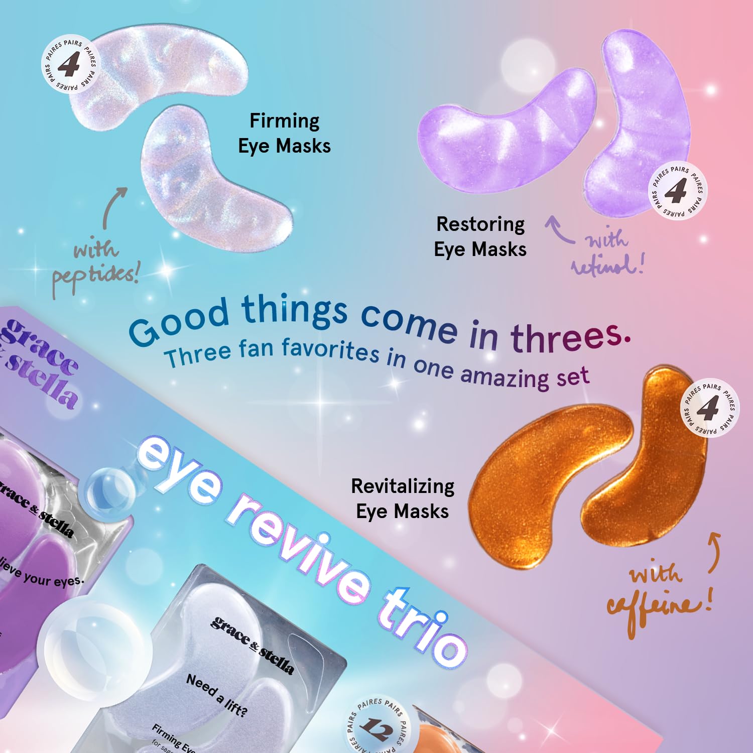 grace & stella Retinol Under Eye Patches for Puffy Eyes and Dark Circles - Restoring Gel Under Eye Masks with Hyaluronic Acid - Vegan Cruelty-Free Skincare, Birthday Gifts for Women (Purple, 24 Pairs)