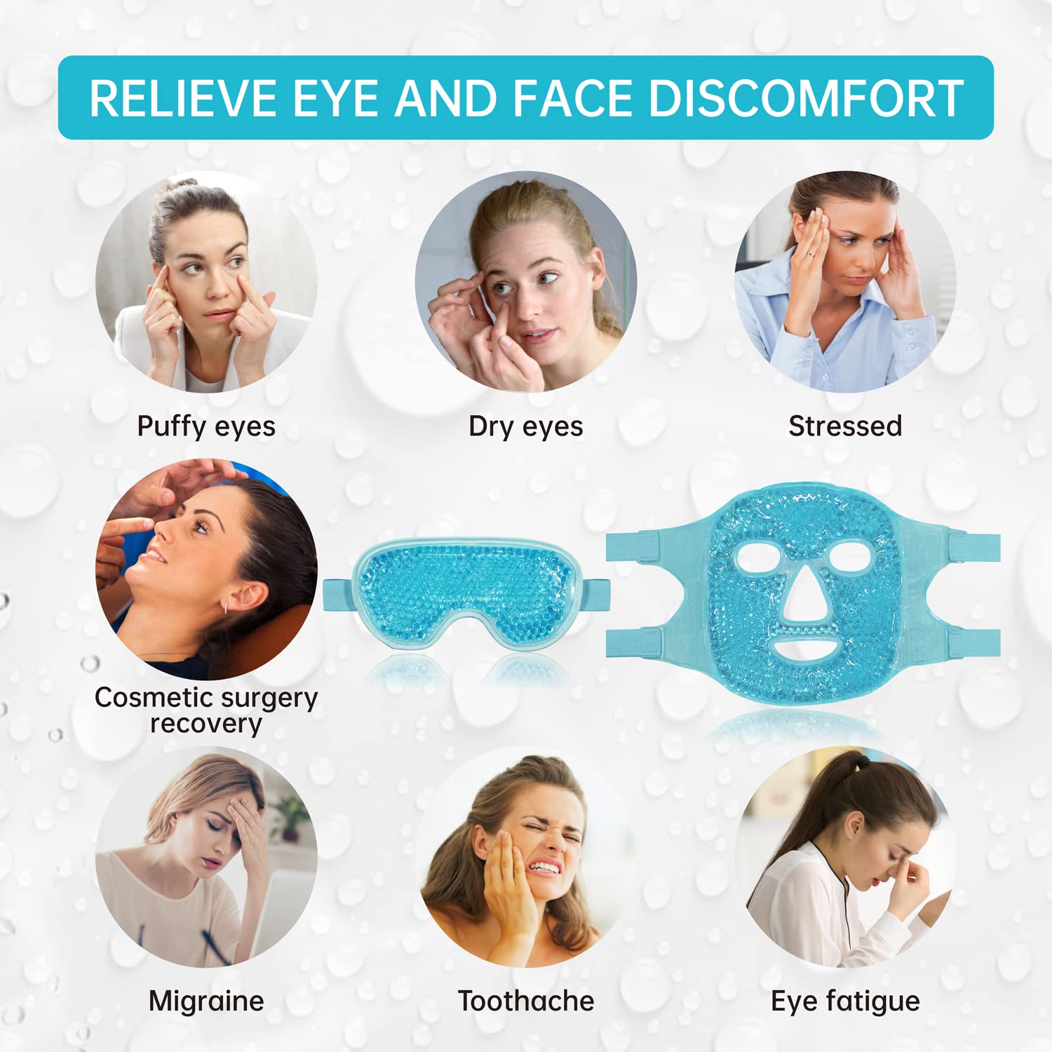 ZNÖCUETÖD Cold Face Eye Mask Ice Pack Reduce Facial Puff, Dark Circles, Gel Beads Hot Heat Cold Compress Pack, Face SPA for Woman Sleeping, Pressure, Headaches, Skin Care, Post Laser Care[Blue]