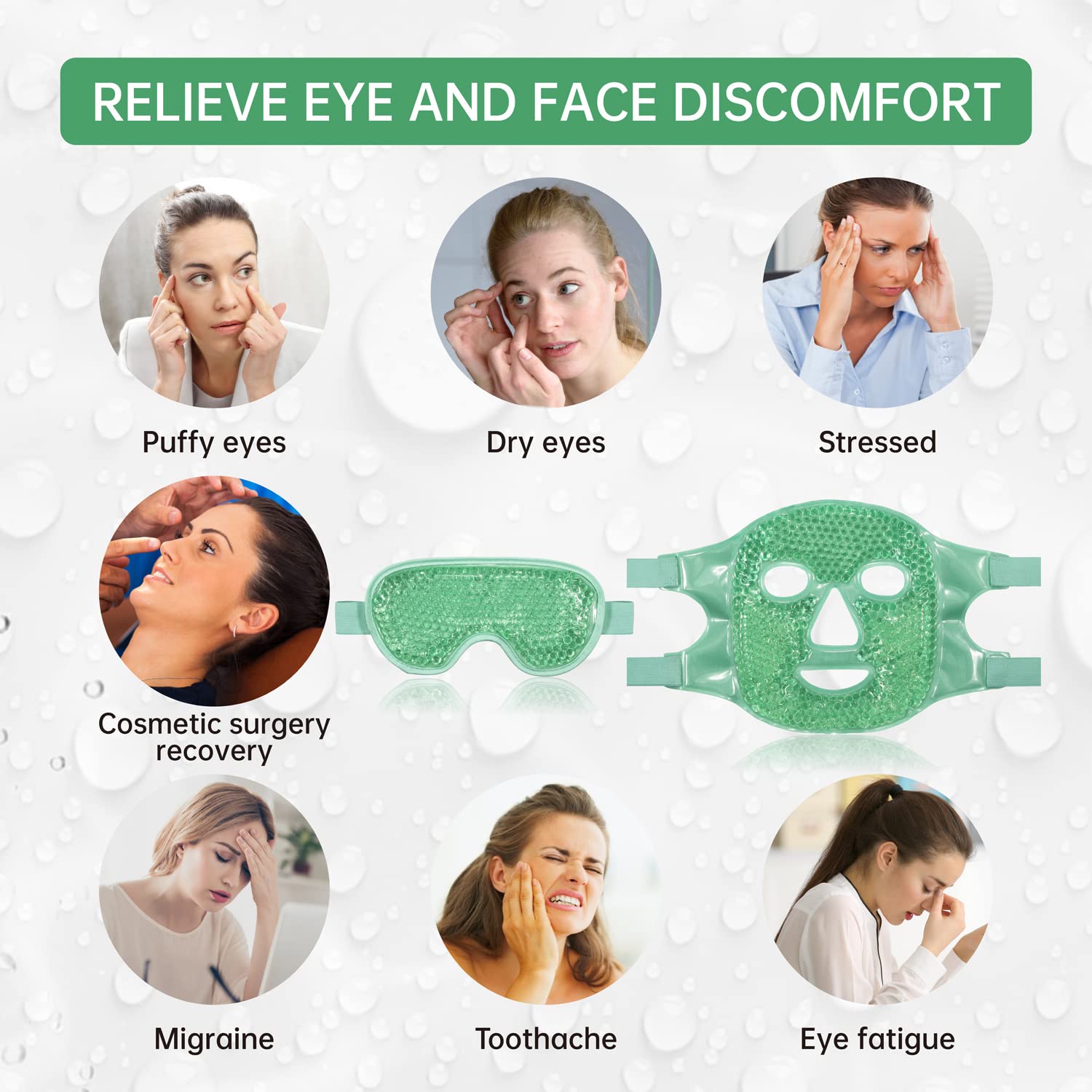 ZNÖCUETÖD Cold Face Eye Mask Ice Pack Reduce Facial Puff, Dark Circles, Gel Beads Hot Heat Cold Compress Pack, Face SPA for Woman Sleeping, Pressure, Headaches, Skin Care, Post Laser Care[Blue]
