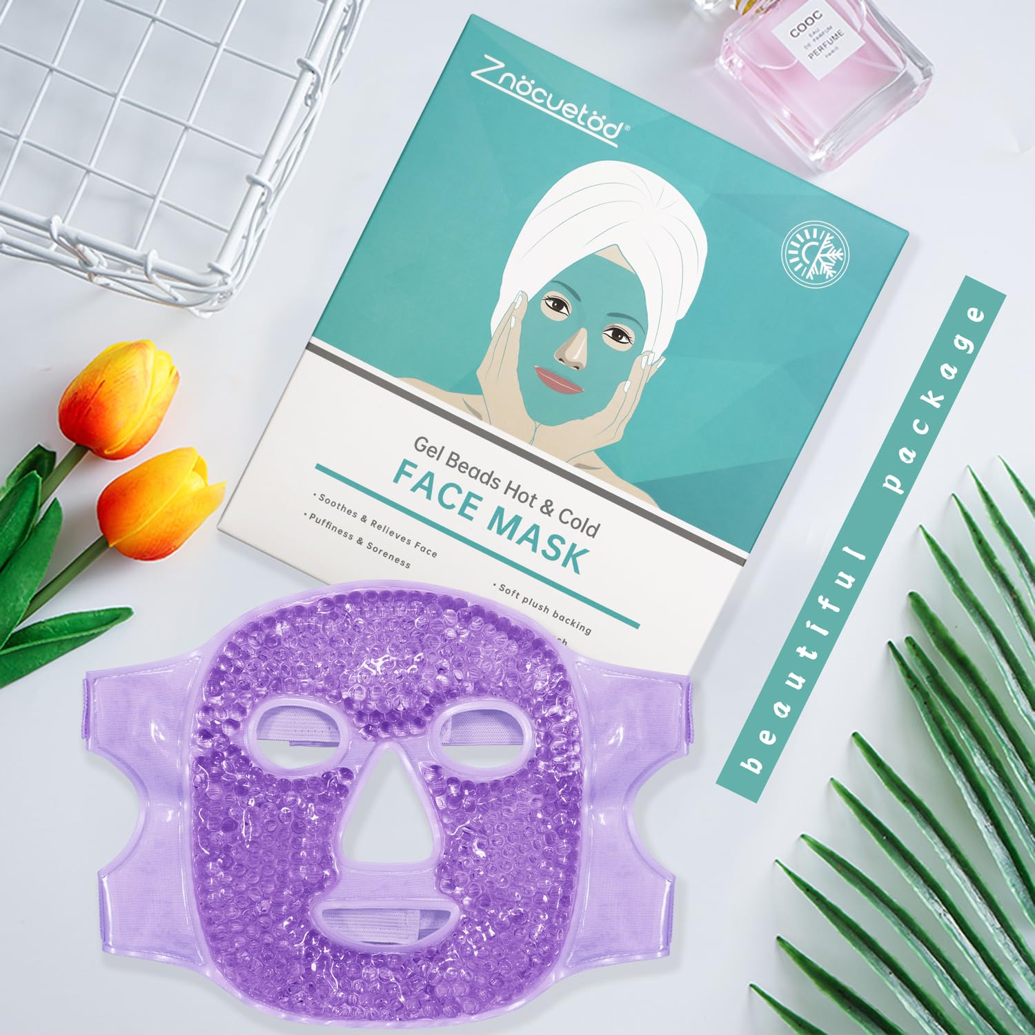 ZNÖCUETÖD Cold Face Eye Mask Ice Pack Reduce Facial Puff, Dark Circles, Gel Beads Hot Heat Cold Compress Pack, Face SPA for Woman Sleeping, Pressure, Headaches, Skin Care, Post Laser Care[Blue]
