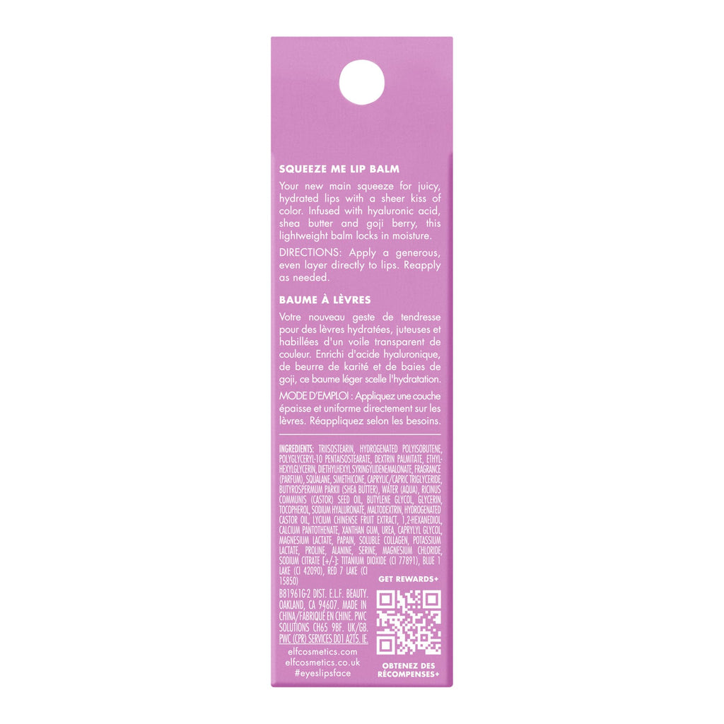 e.l.f. Squeeze Me Lip Balm, Moisturizing Lip Balm For A Sheer Tint Of Color, Infused With Hyaluronic Acid, Vegan & Cruelty-free, Strawberry