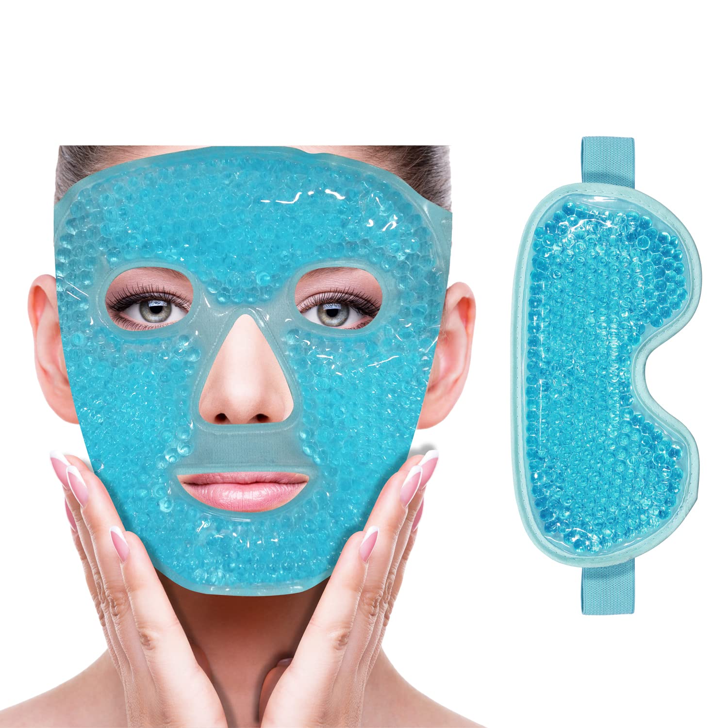 ZNÖCUETÖD Cold Face Eye Mask Ice Pack Reduce Facial Puff, Dark Circles, Gel Beads Hot Heat Cold Compress Pack, Face SPA for Woman Sleeping, Pressure, Headaches, Skin Care, Post Laser Care[Blue]