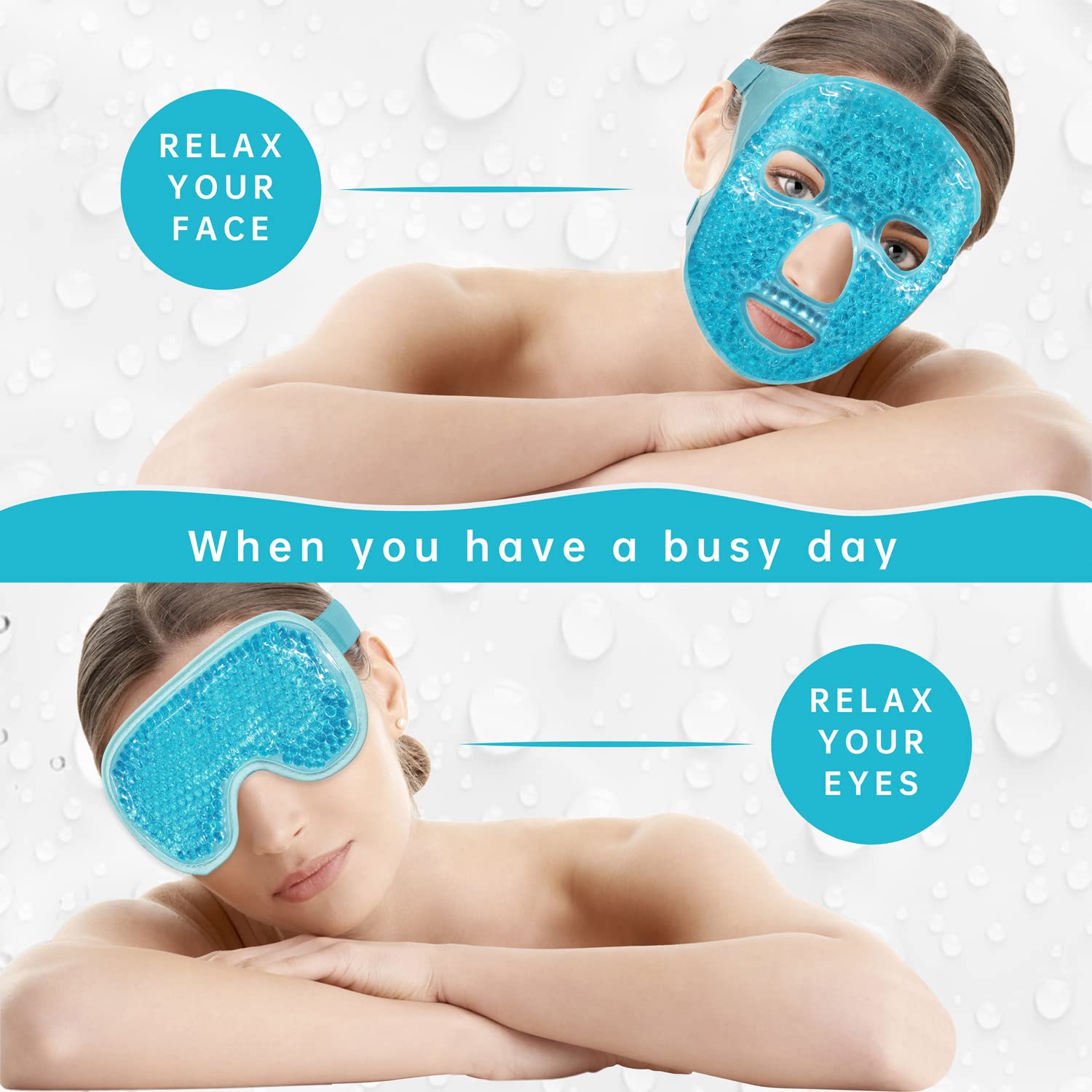 ZNÖCUETÖD Cold Face Eye Mask Ice Pack Reduce Facial Puff, Dark Circles, Gel Beads Hot Heat Cold Compress Pack, Face SPA for Woman Sleeping, Pressure, Headaches, Skin Care, Post Laser Care[Blue]