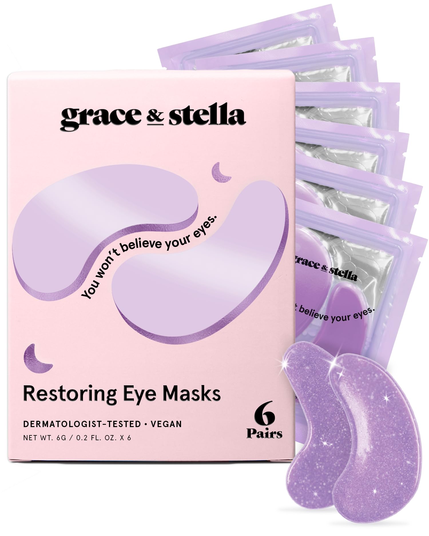 grace & stella Retinol Under Eye Patches for Puffy Eyes and Dark Circles - Restoring Gel Under Eye Masks with Hyaluronic Acid - Vegan Cruelty-Free Skincare, Birthday Gifts for Women (Purple, 24 Pairs)