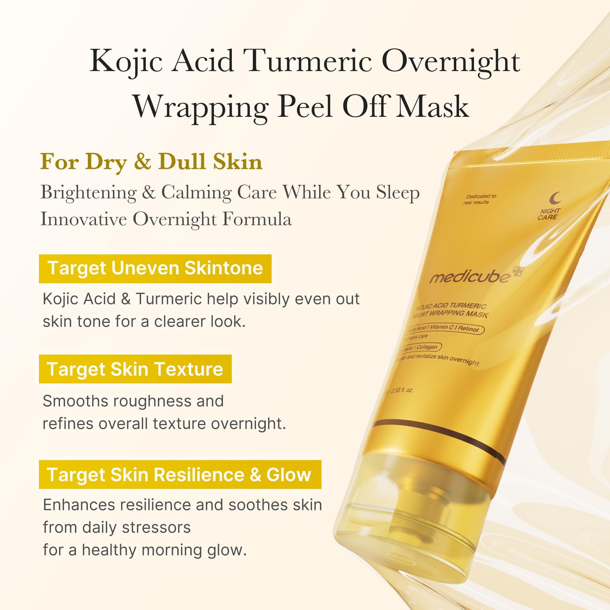 medicube Collagen Overnight Wrapping Peel Off Facial Mask Pack - Elasticity & Hydration Care, Reduces Sagging & Dullness - Hydrolyzed Collagen For Glowing Skin - Korean Skin Care, 2.53 fl.oz