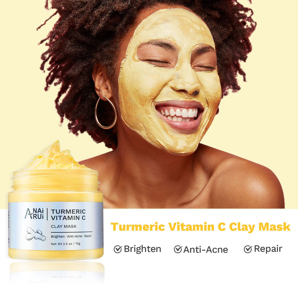 ANAI RUI Turmeric Clay Mask - Green Tea Clay Mask - Dead Sea Minerals Mud Mask, Spa Facial Mask Set, Face Mask Gift Set 2.5 oz each
