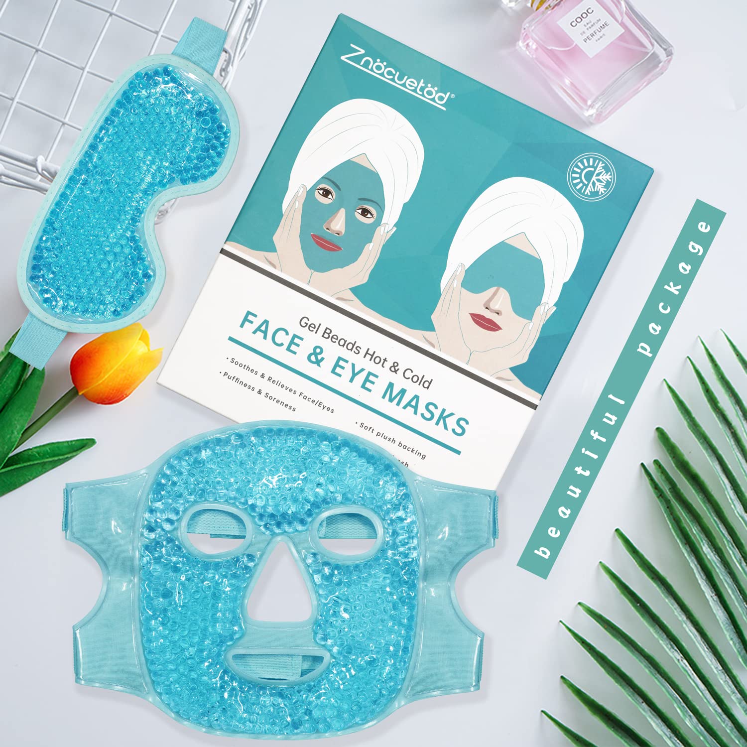 ZNÖCUETÖD Cold Face Eye Mask Ice Pack Reduce Facial Puff, Dark Circles, Gel Beads Hot Heat Cold Compress Pack, Face SPA for Woman Sleeping, Pressure, Headaches, Skin Care, Post Laser Care[Blue]