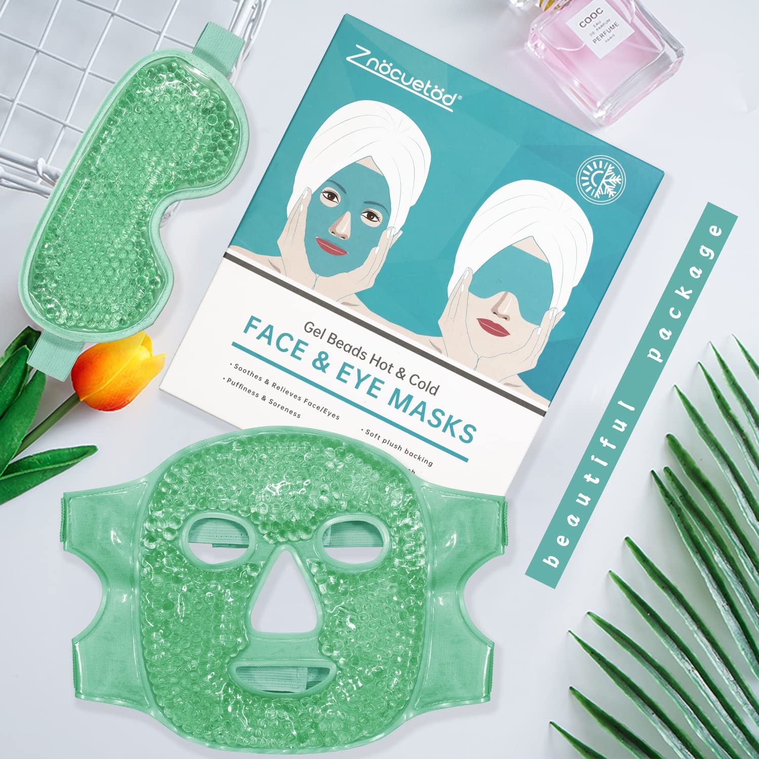 ZNÖCUETÖD Cold Face Eye Mask Ice Pack Reduce Facial Puff, Dark Circles, Gel Beads Hot Heat Cold Compress Pack, Face SPA for Woman Sleeping, Pressure, Headaches, Skin Care, Post Laser Care[Blue]