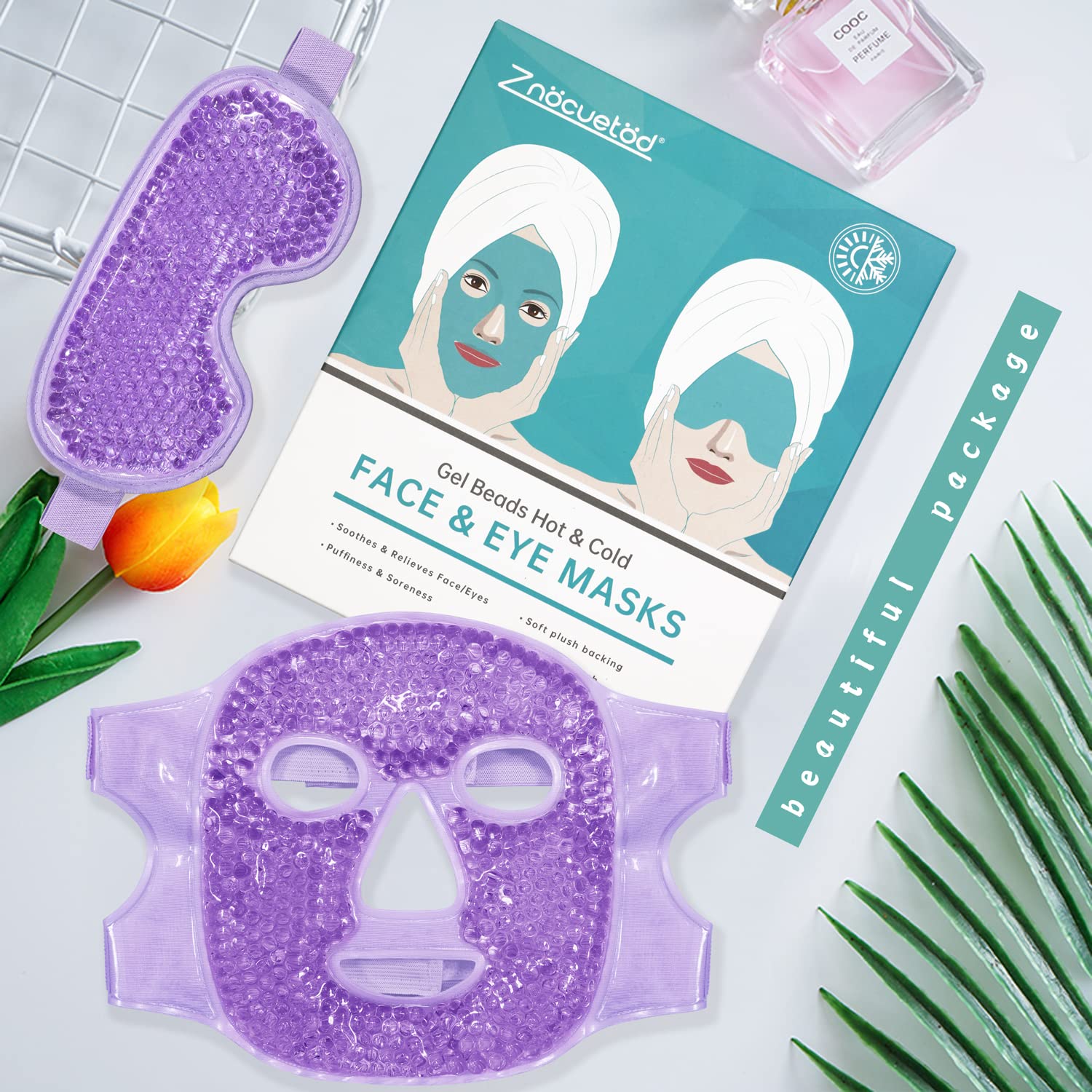 ZNÖCUETÖD Cold Face Eye Mask Ice Pack Reduce Facial Puff, Dark Circles, Gel Beads Hot Heat Cold Compress Pack, Face SPA for Woman Sleeping, Pressure, Headaches, Skin Care, Post Laser Care[Blue]